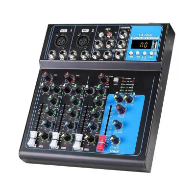 China USB/SD/FM/BT/5band EQ UF4 USB mini audio interface 4 channel audio mixer perfect for Karaoke home recording for sale