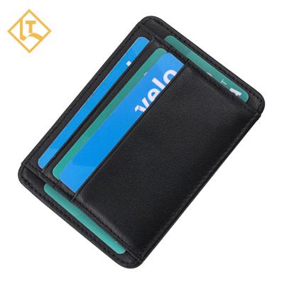 China Ultra Thin Genuine Leather Smart Men's Slim Slim Wallet Minimalist Rfid Blocking Custom Leather Credit Card Holder for sale