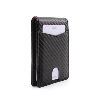 China Front Pocket Card Holder Wallet OEM Men's RFID Genuine Leather Slim Wallet Carbon Fiber Custom Leather Wallet for sale