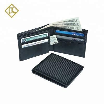 China RFID Blocking New Design Fashion RFID Blocking Carbon Fiber Men's Purse Male Small Genuine Leather Wallet for sale