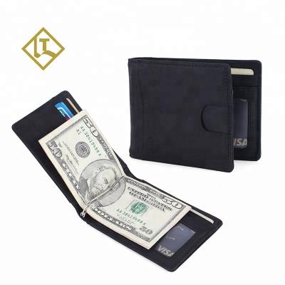 China Normcore/Crazy Horse Leather Money Clip Wallet New Design Black RFID Wallet Men Slim Grain Minimalist Full Wallet for sale