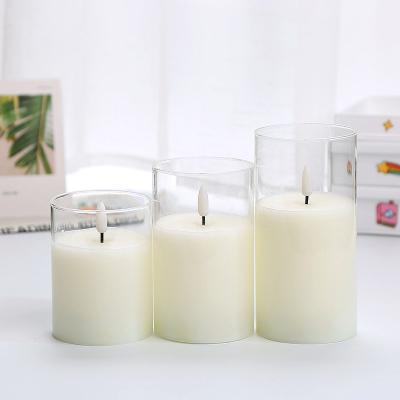 China Wholesale Christmas 3d paraffin wax remote control battery operated pillar flameless flashing flameless and led candles set for sale