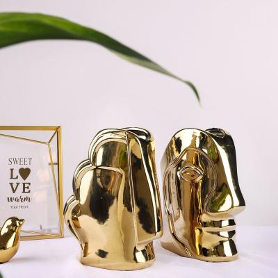 China Modern Creative Modern Art Face Gold Ceramic Flower Vase for Living Room Office Home Table for sale