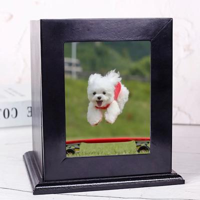 China Pet Supplier Vintage Viable Pet Cremations Keepsake Wooden Memorial For Dog Cat Ashes Cremation Photo Frame Funeral Casket Gifts Memorial Urn for sale