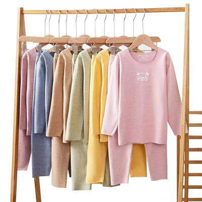 China 2021 new children's breathable warm pajamas set two-piece solid color Autumn Clothes Long Trousers for sale