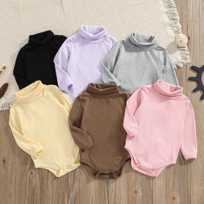 China Autumn Toddler Infant Long Sleeve Cotton Newborn Boys Cotton Rompers Ribbed Turtle Neck Jumpsuit Kids Baby Clothes for sale