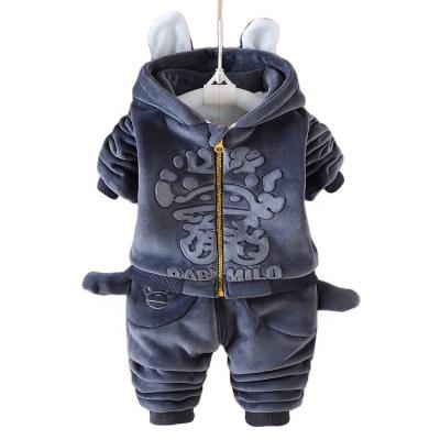 China OEM casual Hot-selling handsome and cute winter plus velvet zipper hoodie plus velvet pants boys two-piece suit for sale