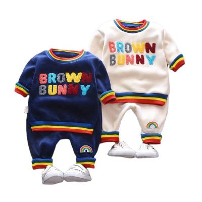 China OEM casual 2021 hiphop loose casual popular plus velvet winter sweater and pants suit two-piece suit for boys and girls for sale