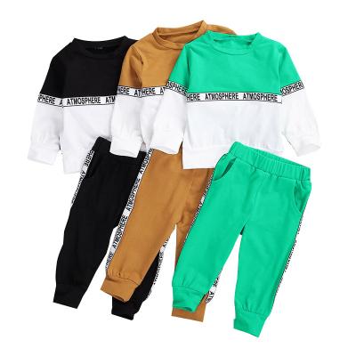 China Toddler Kids Baby Boy Casual Clothes Set Letter Long Sleeve Personality Round Neck Hoodies and Solid Color Elastic Long Pants for sale