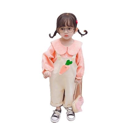 China Cotton 100% 2021 new designs for doll girl's autumn new baby girl's two-piece set necklace two-piece suit for sale