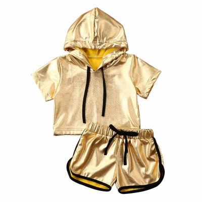 China 2Pcs Newborn Kid Casual Baby Clothes Hooded Gold T-shirt Top Pants Leg Warmers Outfits Sequined Sling Cool Casual Clothes Set for sale