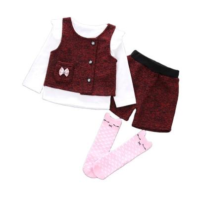 China OEM Girls Autumn Princess Dress Set 100% Baby Collar Vest Knitting Set Cotton Long and Pants Four-Piece Sleeve for sale