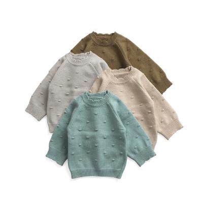 China New children's solid color breathable blouse for girls European and American round neck woolen style long-sleeved sweater for sale