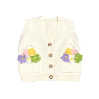 China Breathable Girls Knitted Vest 2021 Autumn New Flower Sweater Baby Wear Outer Vest Children's Vest For 2-3 Years for sale