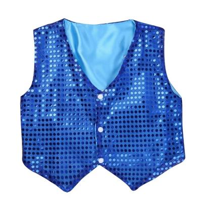 China Shiny Anti-Shrink Children Clothes Boys Chorus Students Stage Performance Costume Jazz Dance Glittery Sequined Vest Kids Hip-Hop Vest for sale