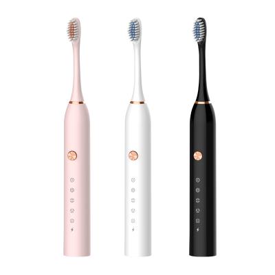 China Classic Logo China Adult Electric Toothbrush 5 Modes Battery Operated Custom Plastic Black Dual Head With Charger for sale