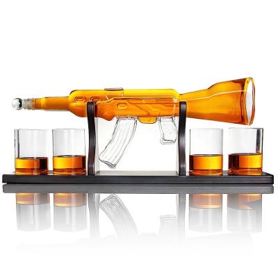 China Custom High Borosilicate Whiskey Decanter Mouth AK 47 Gun Whiskey Decanter Glass Blown Shape Customized Glass for sale