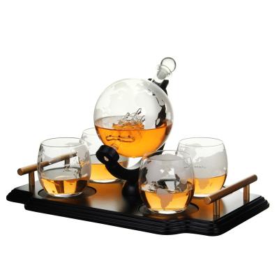 China Morden Whiskey Decanter Set World Globe Decanter Antique Ship Glasses Bar Liquor Dispenser Vodka Rum Wine Tequila for sale