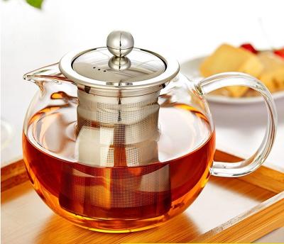 China Good quality borosilicate pyrex glass sustainable heat resistant teapot with infuser for sale