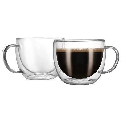 China Tableware Amazon Hot Selling Clear Double Walled Coffee Mug With Double Wall Mug Handle Insulated Glass Coffee Mug for sale