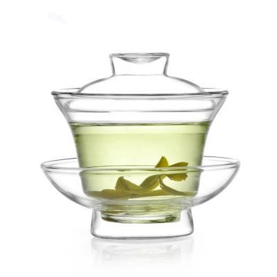 China Sustainable Borosilicate Single Wall Hand Made Glass Tea Cup With Saucer for sale