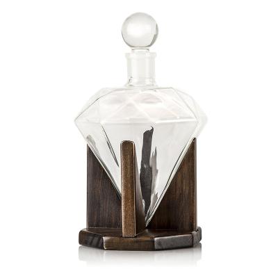 China 100 cl tequila 1000ml whiskey bottle glass diamond glass decanter with wooden base for sale