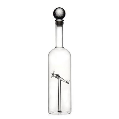 China Beverage Customized Handmade High Borosilicate Glass Aircraft Bottles Pyrex Liquor Bottle Glass Whiskey Bottles For Liquor for sale