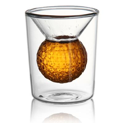 China Amazon Viable Hot Sale Wholesale Fashion High Borosilicate Spirit 2oz Golf Ball Shape Whiskey Glass Drinking Set for sale