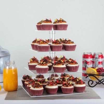 China 4 Tier Acrylic Dessert Stands Square Clear Cupcake Serving Platter en venta