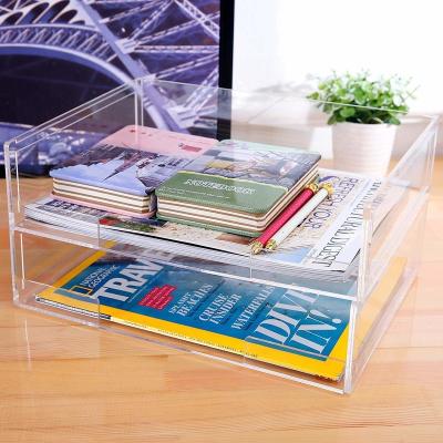 China Deluxe Stacking Clear Acrylic Document Tray , Desktop Organizer Rack 2 Set for sale