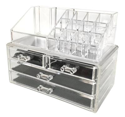 China 4 Tier Clear Acrylic Makeup Organizer Drawers Removable With Lipstick Holder for sale