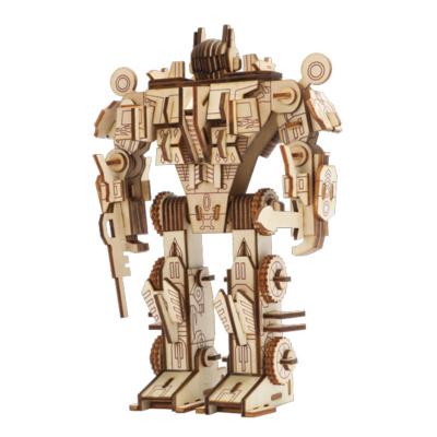 China 3D Building Hot Sale Wooden Color Log Toy Puzzle DIY Assembly Robot 3d Model Wooden Adult Puzzles for sale