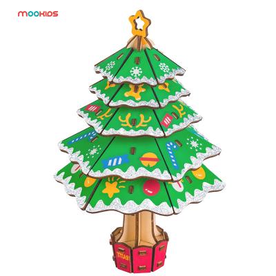 China 3D Building 43 Parts Colorful Wooden Puzzle Model Tree Christmas Easy Assembly Diy 3D Toy Jigsaw Puzzle For Kids for sale