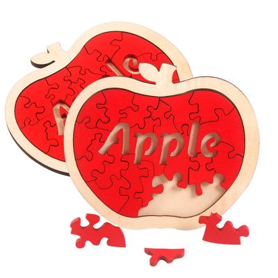 China Non-Toxic Eco-Friendly Educational Wooden Apple Shape Game Kids Jigsaw Puzzles for sale