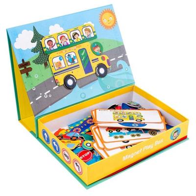 China Cartoon Educational Magnetic Traffic Jigsaw Puzzle Box Toy Christmas Gift Magnetic Puzzle Box Toys for sale