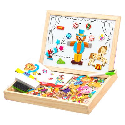 China Jigsaw Toys Children 3D Multifunctional Wooden Magnetic Jigsaw Drawing Board Educational Toy for sale