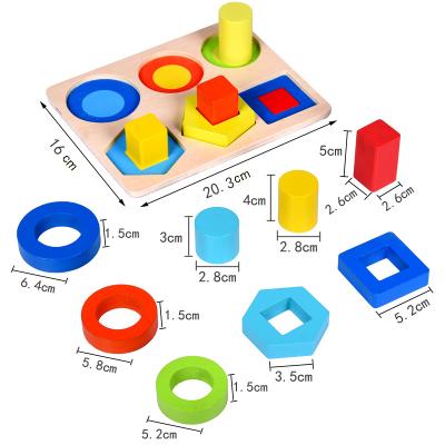 China Eco-friendly Toys Wooden Material Educational Kindergarten Teaching Game Geometric Shapes Learning Board Wooden Shapes Puzzle for sale