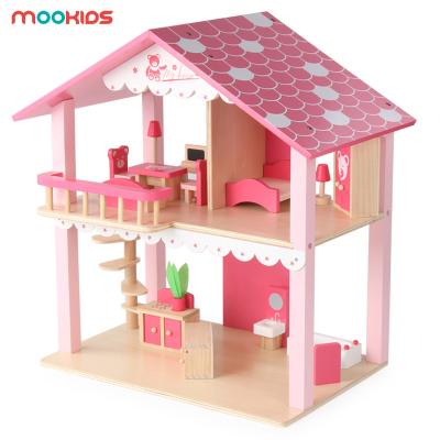 China Wooden Doll's Room Wooden Toy Pink Imitation Villa House Girl's Play Room Children's Education Toy Birthday Gift for sale