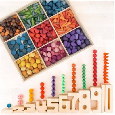 China Wooden DIY Building Brick DIY Puzzle Toys Rainbow Building Block Toy Ring Stacking Toys for sale