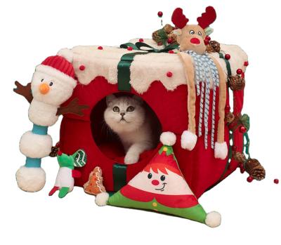 China Modern Travel Christmas Festival Gift Pet House Shaped Bed Cat Dog Detachable Animal Pet Bed House for sale