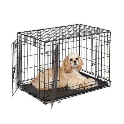 China Breathable Wholesale Durable Portable Stainless Steel Dog Pet Foldable Cage With Two Doors for sale