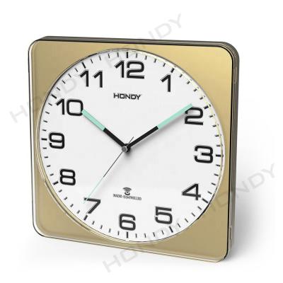 China RC Radio Square Wall Clock with LED Light Sensor and Analog Luminous Dial for Living Room for sale