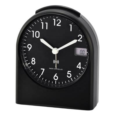 China Radio Arched Analogue Radio Controlled Alarm Desk Clock With Digital Second Digital Temperature Display for sale