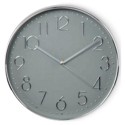 China Radio Shiny Silver Plated Plastic Wall Clock With Large Raised Numbers For Home Decor for sale