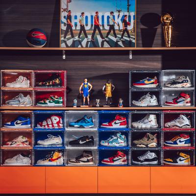 China Open Plastic Shoe Organizer Sneakers Storage Box Sneaker Drop Sneaker Box Viable Side Magnetic Clear Side Shoe Box for sale