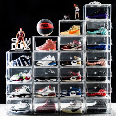 China Viable Clear Magnetic Sneaker Box Sneakers Organizer Shoe Organizer Boxes Side Open Plastic Sneakers Storage Box for sale