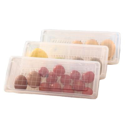 China Kitchen Vegetable and Fruit Cutlery Box Drain Transparent Rectangular Box Plastic Viable Refrigerator Storage Box for sale