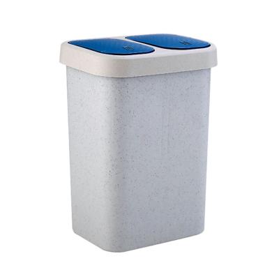 China Double-opening double-lid dustbin double-lid dustbin waste receptacle viable push-type dry and wet classification trash can for sale