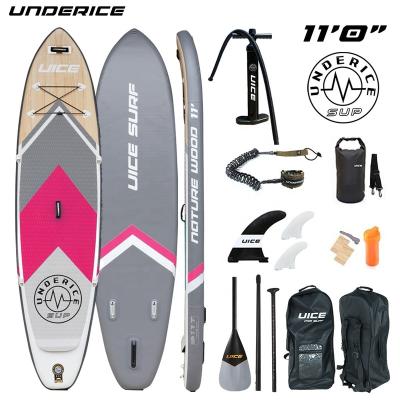 China 2022 new unisex hot sale wooden inflatable stand up paddle board sip boards inflatable stand up paddle board pink color for lady for sale