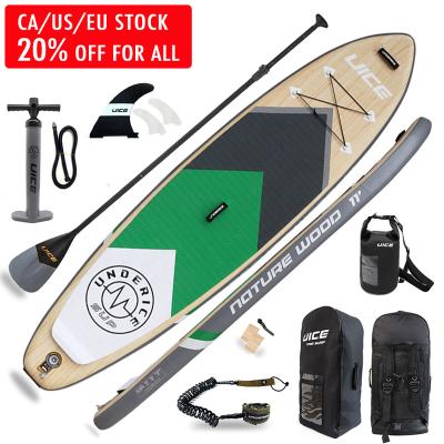 China Nature Unisex Green Wooden Design UICE Inflatable SUP Stand Up Paddle Board ISUP Air Board For Paddling And Fishing for sale